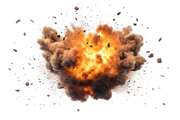 Explosion with debris isolated on transparent background