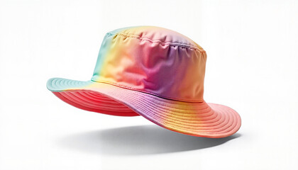 Colorful rainbow bucket hat with wide brim and soft fabric  