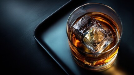 Enjoying a classic whiskey on the rocks modern bar setting beverage photography elegant atmosphere close-up view