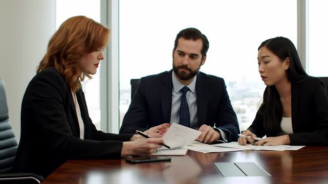 Business professionals having a meeting around a table in a modern office