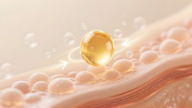 3D Skin Moisturizing Concept with Serum Droplet and Collagen Layers