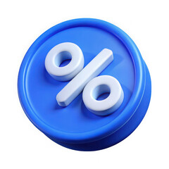 Obraz premium Photo of a blue 3d percentage symbol on a round badge, isolated on transparent background