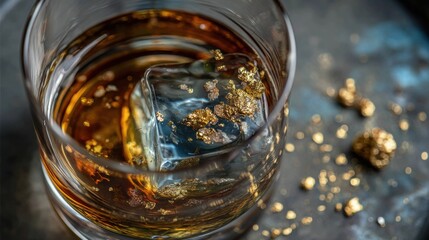 Crafting luxurious cocktails with gold flakes home bar food photography elegant setting close-up opulence