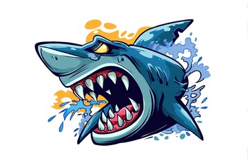Shark with open mouth full of sharp teeth and water splash. Generative Ai