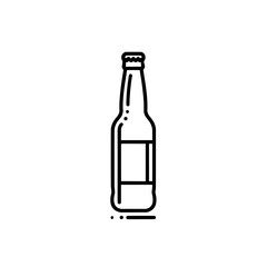 Isolated outline illustration of a glass bottle with a label on white on transparent background , no background