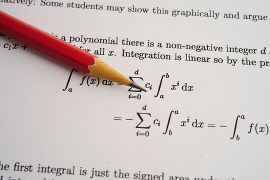 Pencil on mathematic formula exercise test paper in education school.