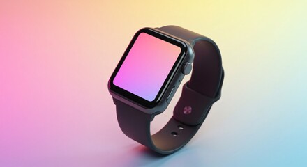 Smartwatch with a modern design and colorful screen display on a gradient background
