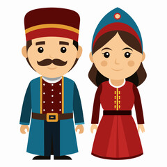 Naklejka premium Traditional Clothing of Central Asia. A Colorful Illustration of a Man and Woman in National Dress