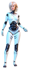 3D Rendering Female Robot on White