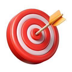 3D Target with Dart Arrow &ndash; Success, Goal Achievement, and Strategy Icon, Isolated on White or Transparent Background