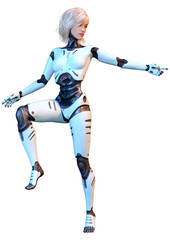 3D Rendering Female Robot on White
