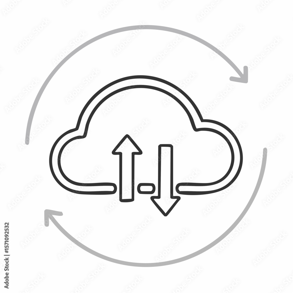 Fototapete simple cloud data transfer, update and synchronization process outline graphic for technology or com