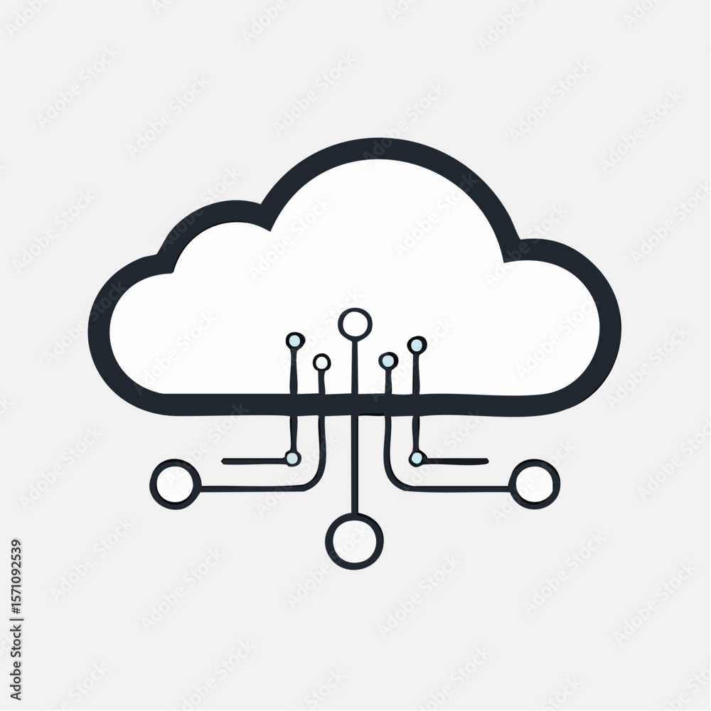 Poster conceptual cloud computing graphic depicting data network connections for scalable designs or softwa