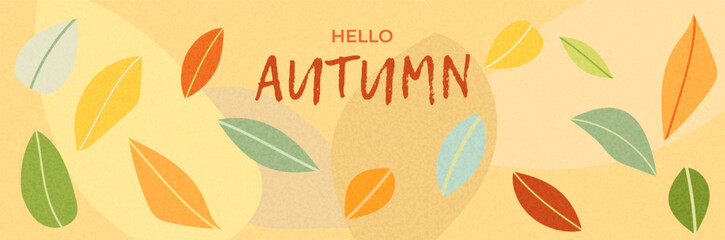 Modern autumn background with colorful leaves in flat hand drawn style. Perfect for thanksgiving promotions, greeting cards, and seasonal design, ads, sale