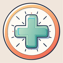 Fototapeta premium Teal plus symbol encased in an orange circle, a medical themed graphic element perfect for health care or pharmaceutical designs.
