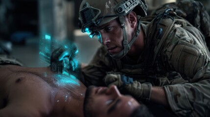 Medical rescue operation military base image high-tech environment close-up emergency response