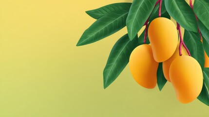 Summer mango theme with bright yellow fruit on paper backdrop and copy area on side
