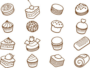 Pastries and Bakery Vector Set – Dessert, Sweet, Baking, Cookie, Muffin, Cupcake, Dough, Food, Icon, Illustration


