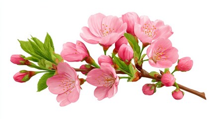 Cherry Blossom Branch Blooming with Pink Flowers and Fresh Buds Symbolizing Springtime Renewal