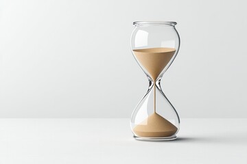 high-resolution image of an hourglass with rainbow gradient sand grains suspended in motion inside the glass against