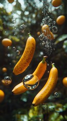 Bananas in water with bubbles.