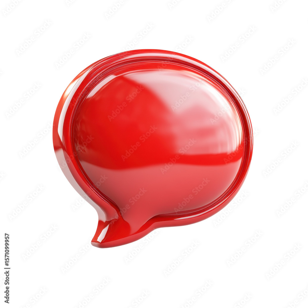 Poster glossy red speech bubble communication message dialogue notification on transparent background
