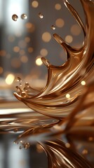 Detailed close-up of a golden liquid splash.