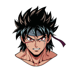 Anime-warrAnime warrior with burned hair and angry expression isolated as intense fantasy character in dynamic concept artior-vector-3.eps