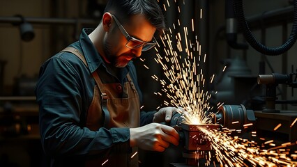 industrial worker welding steel