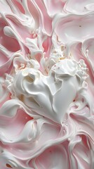 Heart-shaped design in swirled pink and white substance.