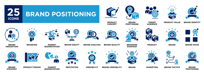 Brand Positioning icon collection set. containing design Customer Experience,Brand Affinity,authenticity,product quality,brand image