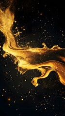 Golden liquid splash on a black background.