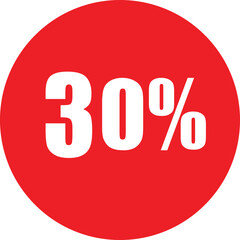 Bold red circle featuring a large white thirty percent discount symbol