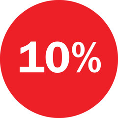 Bold red circle graphic featuring a large white ten percent discount symbol