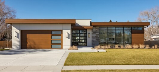 The modern house with a sleek design and inviting entrance.