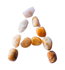letter A is made of stone with a white background. The creative shapes of the letters of the...