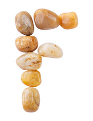 letter F is made of stone with a white background. The creative shapes of the letters of the...