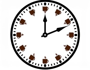 Round Analog Clock Face With Coffee Cups