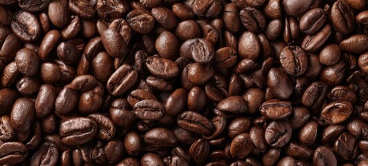 Obraz premium The rich texture of roasted coffee beans in a close-up view.