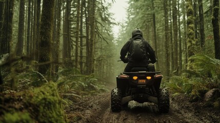 All-Terrain Vehicle Adventure Through a Lush Forest Wilderness Scene