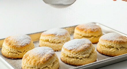 A plate of freshly baked, warm scones served with jam and cream for a traditional afternoon tea