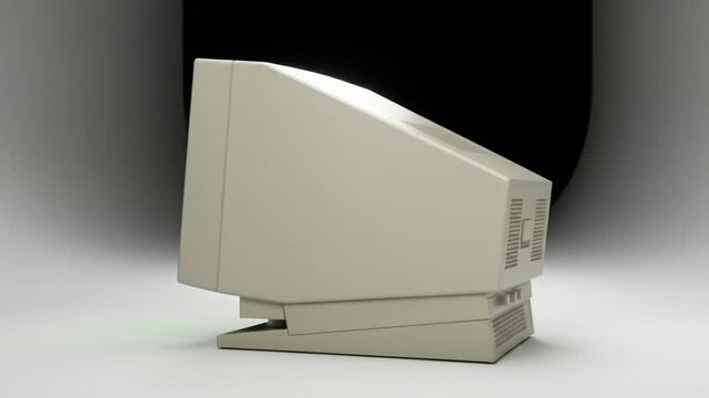 Vintage Computer Monitor: A nostalgic look at a classic beige computer monitor, a symbol of bygone technology era, standing proud and angular against a clean, diffused backdrop.