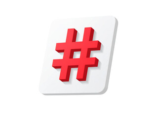 Obraz premium A bold red hashtag symbol in 3D on a clean white tile, symbolizing topics, keywords, and social media interactions in modern digital platforms.