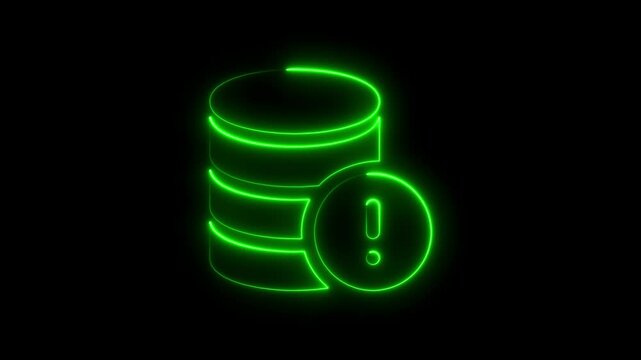 Animated neon database error warning illustration on black background