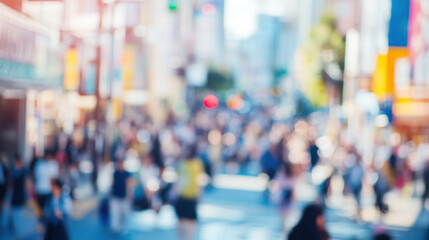 Abstract blur of a crowded city street at daylight, depicting urban movement, bustling activity, and the vibrant atmosphere of metropolitan life.