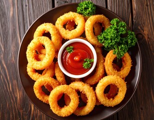 Crispy Fried Onion Rings with Ketchup
