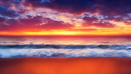 Fototapeta premium Beautiful dramatic orange and red sunset over the ocean with a colorful sky and cloudscape at dusk