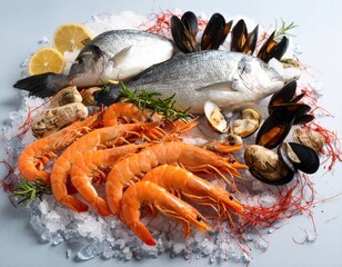 Assortment Of Fresh Seafood On Ice