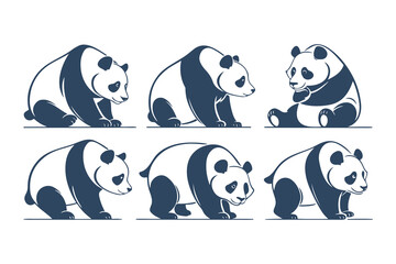 Set of Cute Stylized Panda Bear Illustrations in Various Poses. Vector Animal Design Elements for Logos, Mascots, and Wildlife Concepts