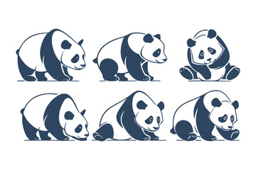 Set of Cute Stylized Panda Bear Illustrations in Various Poses. Vector Animal Design Elements for Logos, Mascots, and Wildlife Concepts